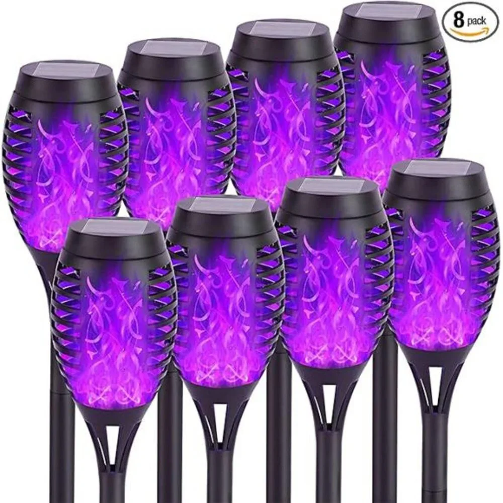 Solar Lights Outdoor 8 Pack Solar Powered Torch with Flickering Flame Purple